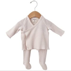 Spearmint Love Organic Waffle Kimono & Pant Set in Snow 0-3 Months